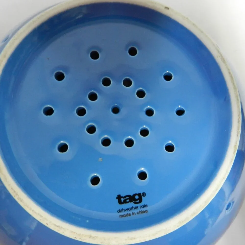 TAG colander strainer bowl ceramic insert blue Dishwasher Safe 4.5